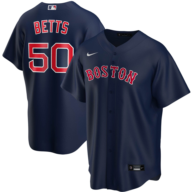 2020 MLB Men Boston Red Sox #50 Mookie Betts Nike Navy Alternate 2020 Replica Player Jersey 1